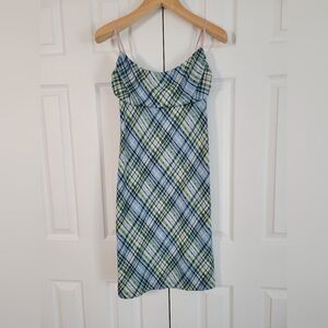 Plaid Blue/Green Camisole Dress - BCBG MAXAZRIA